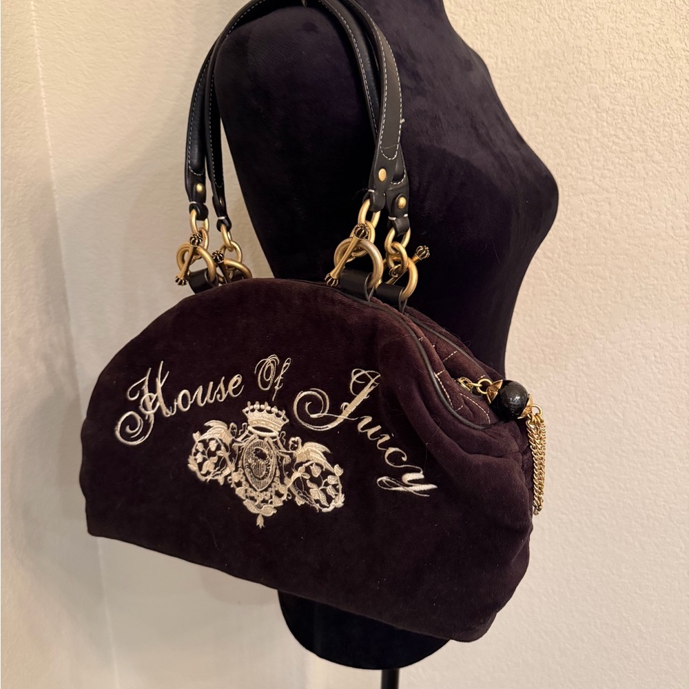 Y2K (2002) Black Juicy Couture "House of Juicy" Velvet bowler Purse RARE